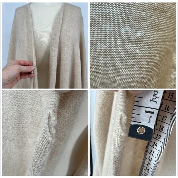 Vtg 70s Malo Tricot 100% Cashmere Blanket Wrap Poncho Shawl O/S Beige Long Italy - Picture 8 of 9